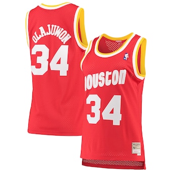 womens mitchell and ness hakeem olajuwon red houston rockets-337